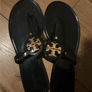Tory Burch Black Sandals with Gold Emblem